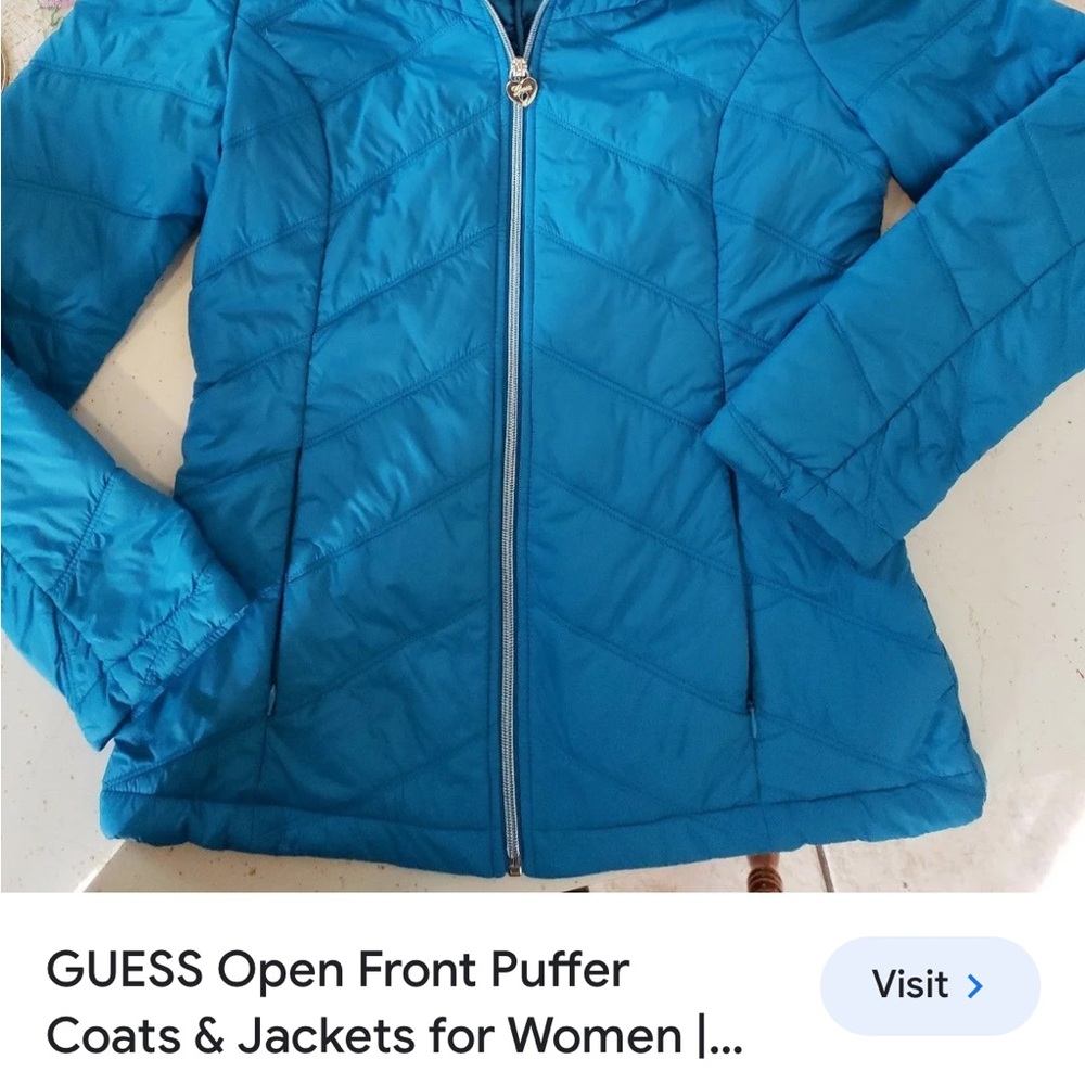 Guess Blue Puffer Jacket with Diamond Quilting
